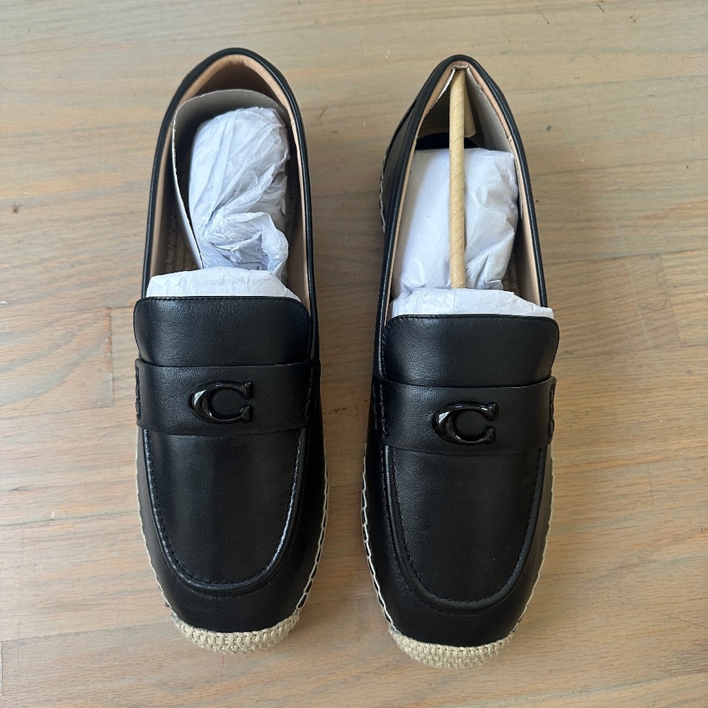 New Coach Camilla Leather Platform Slip-On Espadrille Black Shoe Size 11